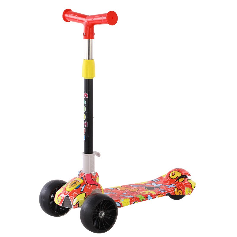 Children Folding Hummer Music deng guang lun Stroller Three Rounds All-Flash Second Folding Sway Scooter: Graffiti B
