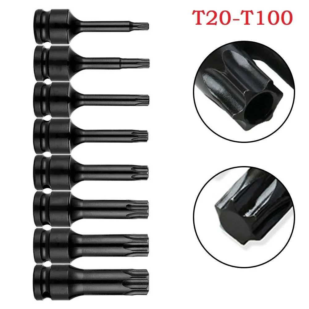 1pc Torx Screwdriver Bits 1/2inch Impact Drive Socket Adapter T20 T25 T27 T30 T35 T40 T45 T50 T55 T60 T70 T80 T100