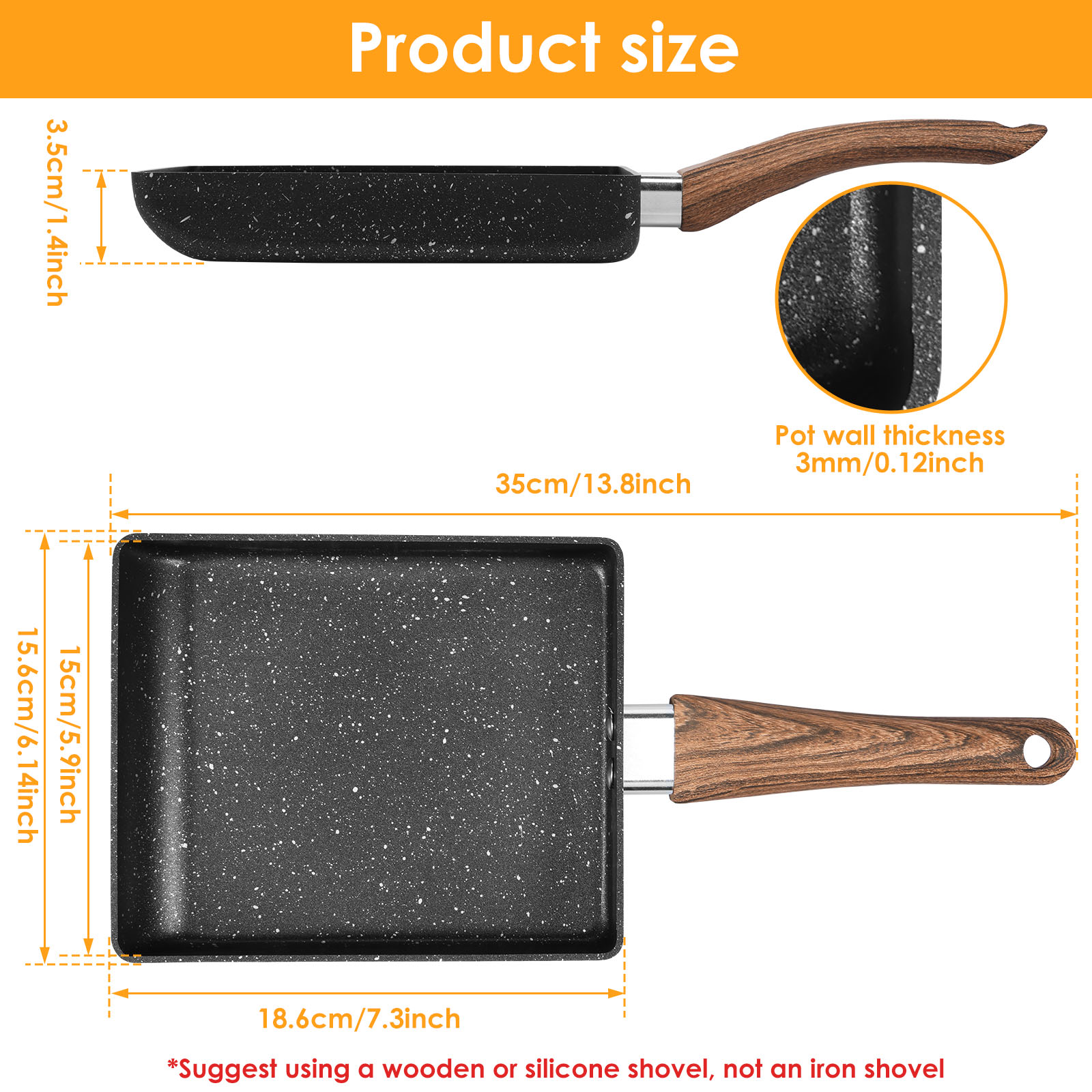 Tamagoyaki Japanese Frying Pan Stainless Steel/Aluminum Alloy Non stick Egg Pan with Handle Multi functional Frying Pan: YELLOW