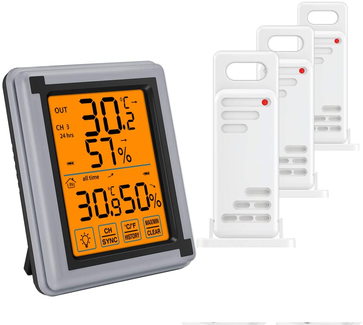 Draadloze Thermometer Digitale Hygrometer Thermometer Indoor Outdoor Met 3 Sensor Vochtigheid Monitor Touchscreen Backlight