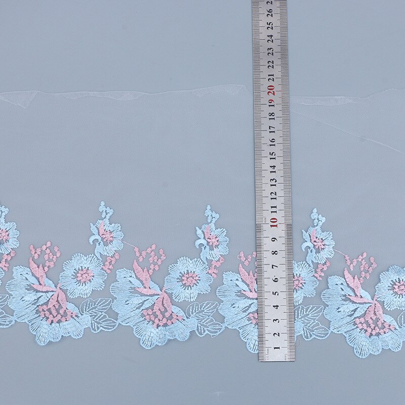 Tela de encaje de flores bordadas de 91cm, cinta de encaje azul de 20cm, ribete de costura de guipur, vestido de boda, vestidos de tela de encaje artesanal LP34 1 yardas