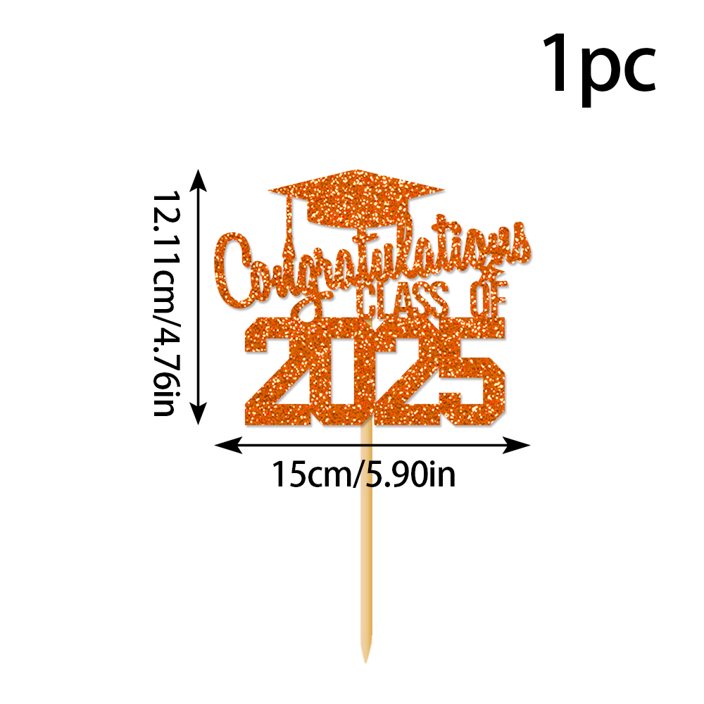 1 stks Gefeliciteerd Klasse van 2025 Afstuderen Cake Topper Glitter Gefeliciteerd Grad Cap Cake Picks voor Afstuderen Thema Party Decor: Licht Geel