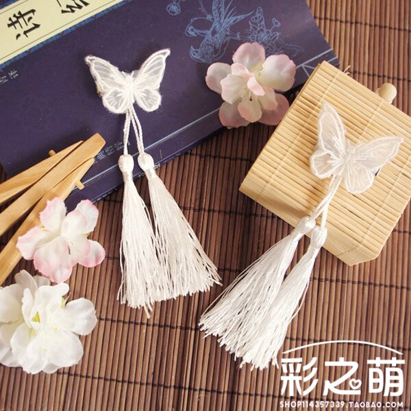 Estilo chino Hanfu horquilla pelo clásico doble bordado pequeña mariposa fresca borla paso agitado accesorios para el cabello
