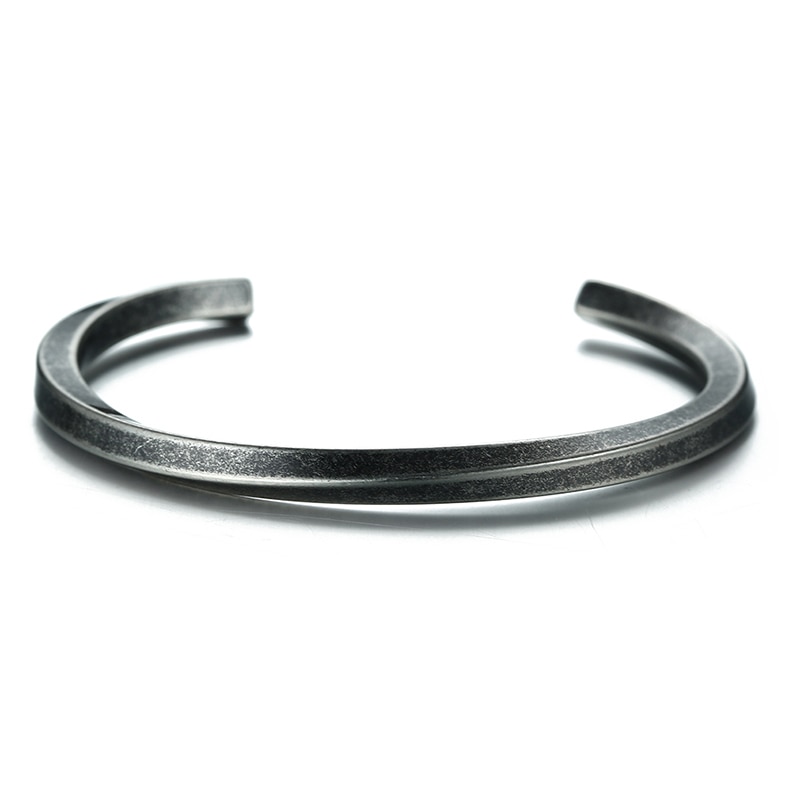 Bracelet manchette homme 4mm acier inoxydable 316L Bracelet torsadé noir Pulseira Masculina bijoux: vantage silver pic