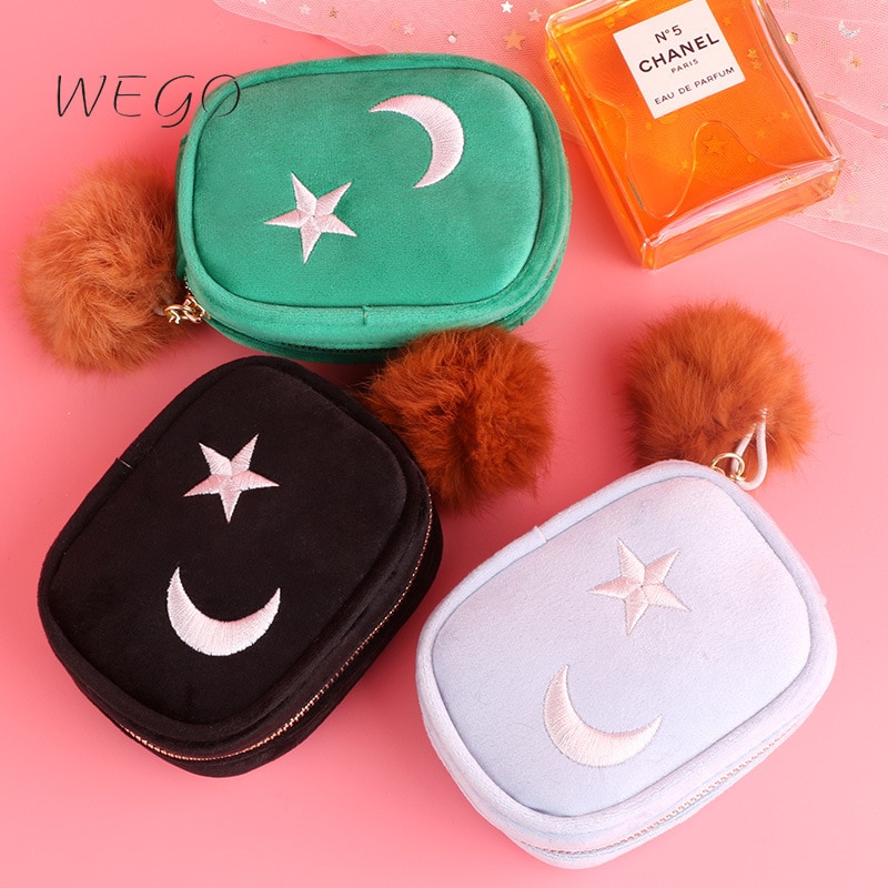 Dziewczyny monety kiesy jednolity kolor wykwintne haftowane gwiazdy zamek błyskawiczny kosmetyki szminka monety kiesy pluszowy wisiorek przenośne monety kiesy