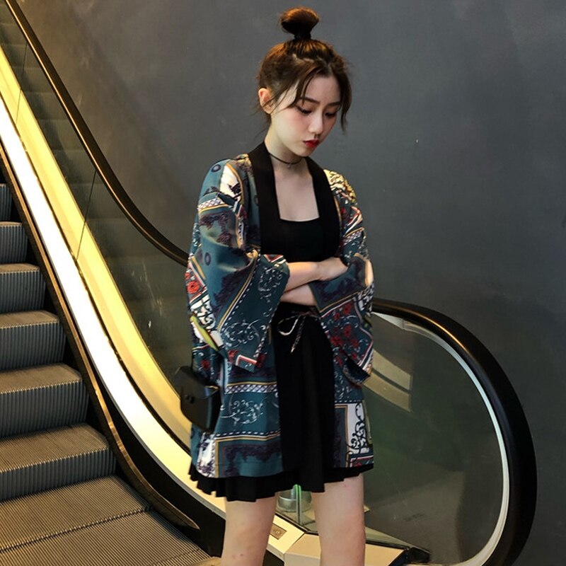 Japanese Yukata Kimono Summer Top Japan Red-Crowned Crane Haori Kimono Japones Harajuku Kimono Boho Yukata Women FF2580