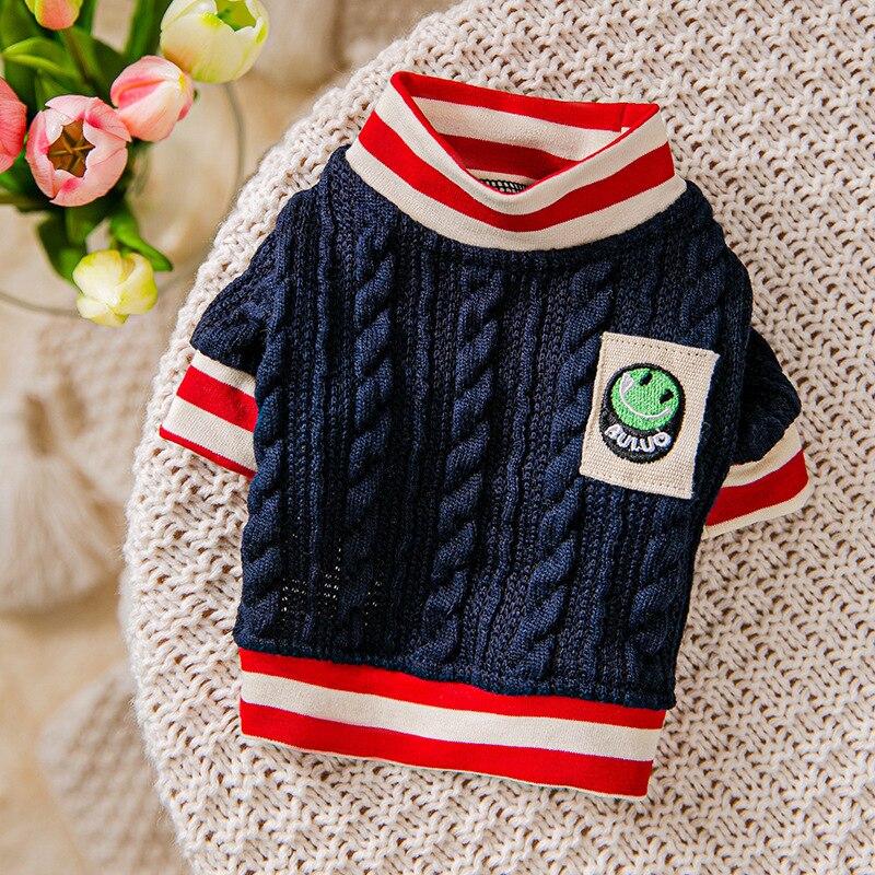 Dog Cat Sweater Preppy Style Pet Puppy Winter Warm Clothes Apperal for Dogs Cats: blue / S