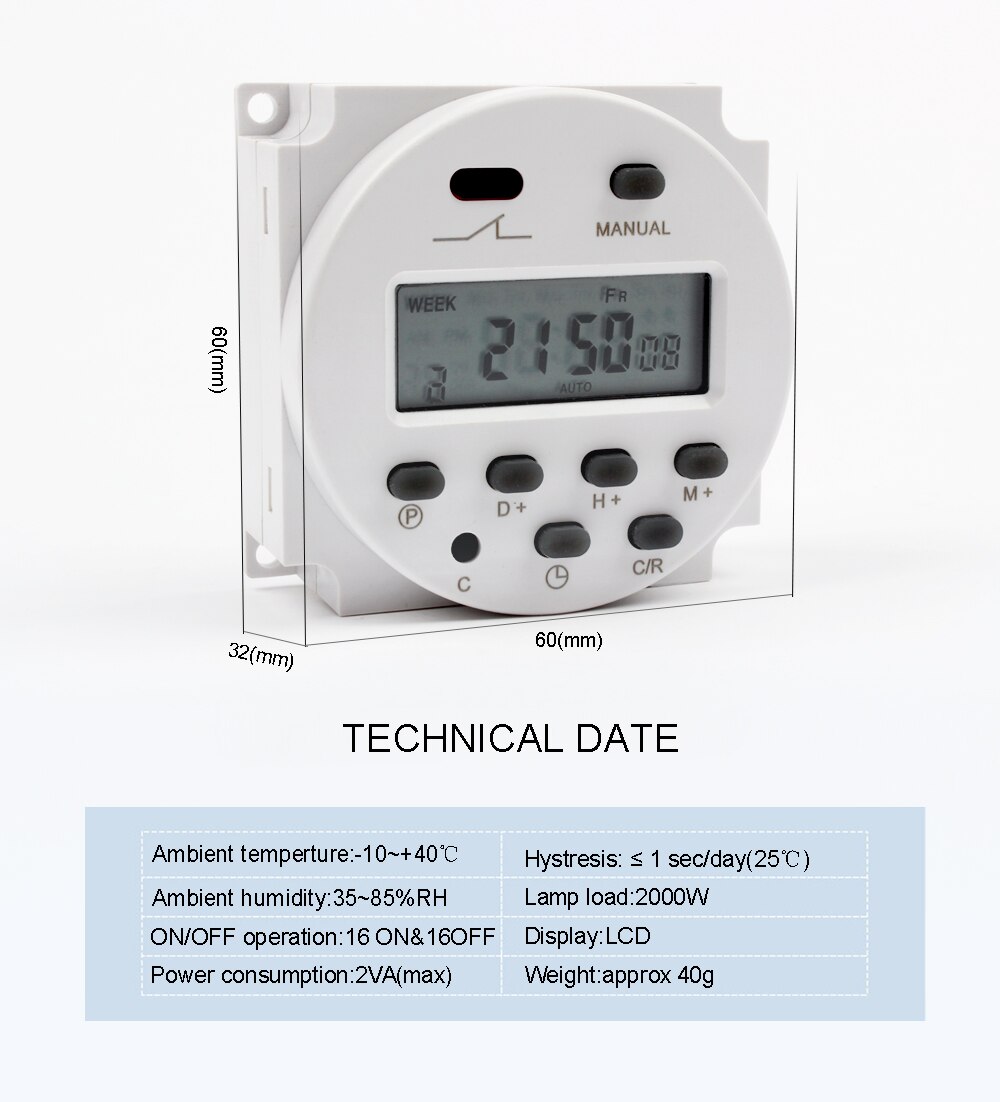 CN101A AC 220V 230V 240V 8A TO 16A Time Switch Relay TIMER 10A CN101 Digital LCD Power weekly Programmable with protective cover