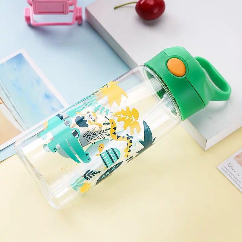 Botella de agua sin BPA para niños, con pajita, de silicona, 500ml, , ecológica, para la escuela: Green