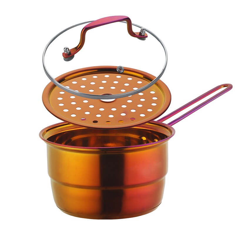 Double layer bottom Cooking pots Stainless steel Soup Pots with hanlde Steamer Rack Kitchen Milk Instant Noodle Stock Pots Set: No.3 Set