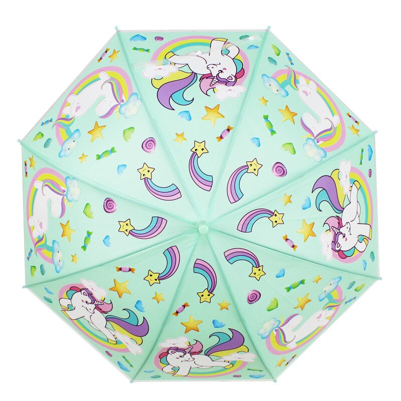 1pc søde enhjørning børn paraply miljøbeskyttelse materiale gennemsigtig paraply barn lige håndtag paraply parasol