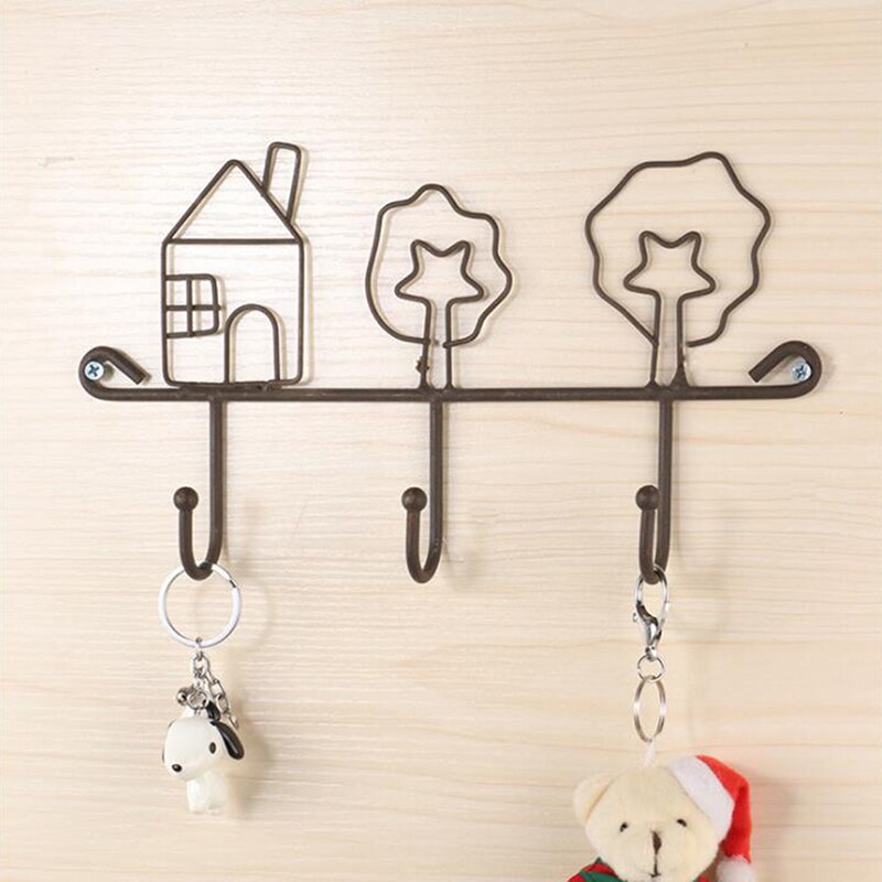Wall Hooks Hanger Kitchen Black Wrought Iron Wall Hanger Organizer Key Hook Home Decorative Accessories: A