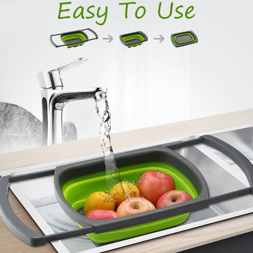 Passoire rétractable pliable en silicone au-dessus de l'évier avec poignée, passoire pliable de cuisine, bols, panier de filtre à eau de vidange