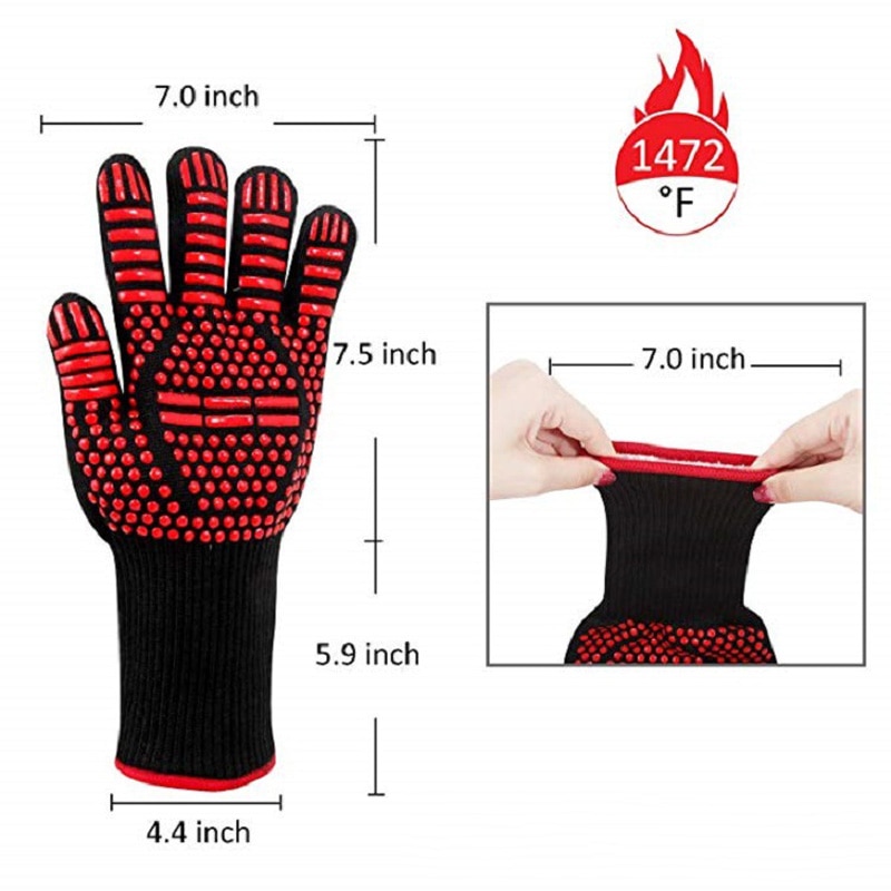 Guantes resistentes al calor para horno, protectores de manos resistentes al calor para parrilla, barbacoa, aislamiento prémium, duraderos, ignífugos,