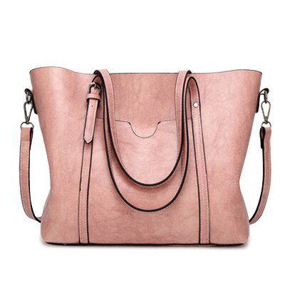 Femmes Sac casual Huile cire Cuir femme Sacs À Main De Luxe Femme Sacs À Main Femme Sac de messager De Grand Fourre-Tout Sac Bols: Pink