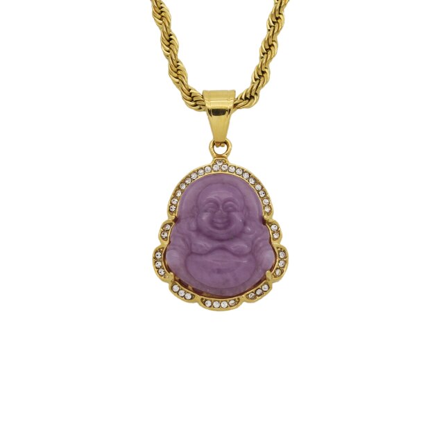 Collana di Buddha in oro per donna zircone cubico Maitreya Buddha pendente gemma collana gioielli da uomo in acciaio inossidabile trasporto di goccia: Purple Pendant