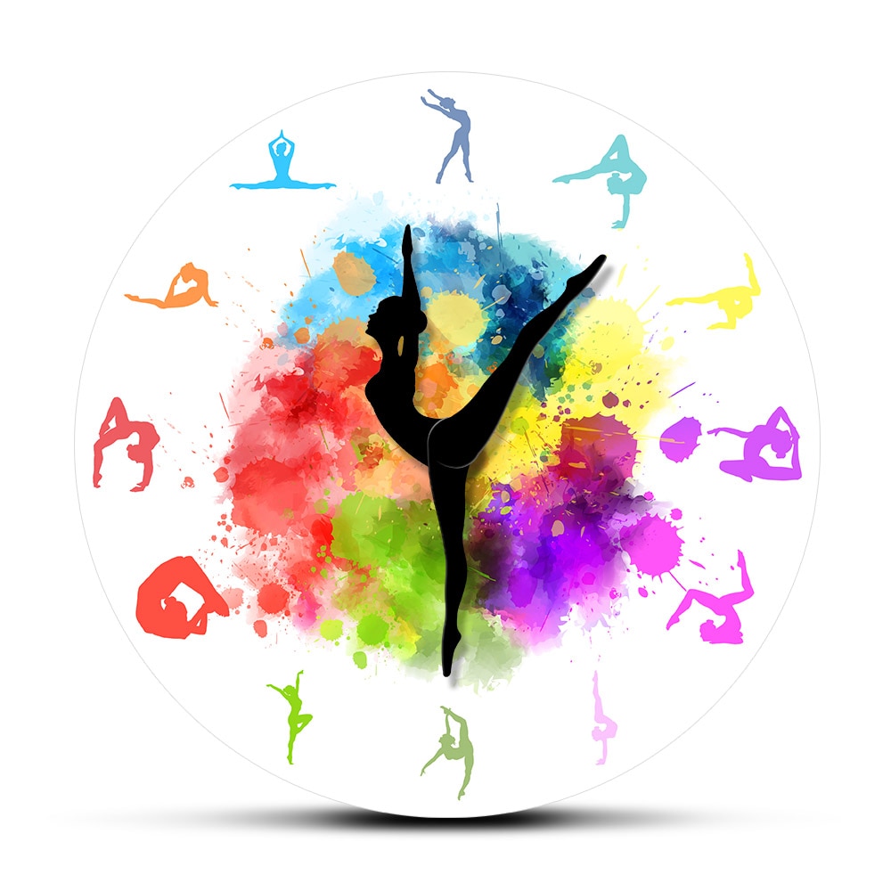 Gymnastiek meisjes kleurrijke bedrukte wandklok sport huisdecoratie turnster bewegende klok wijzers decoratief wandhorloge voor meisjeskamer