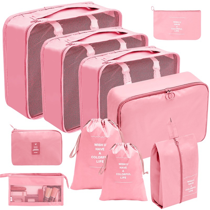 10 stuks / set reistassen organisator opslag kleding reisbenodigdheden verpakking kubussen reisaccessoires multifunctionele set: Donker Kaki