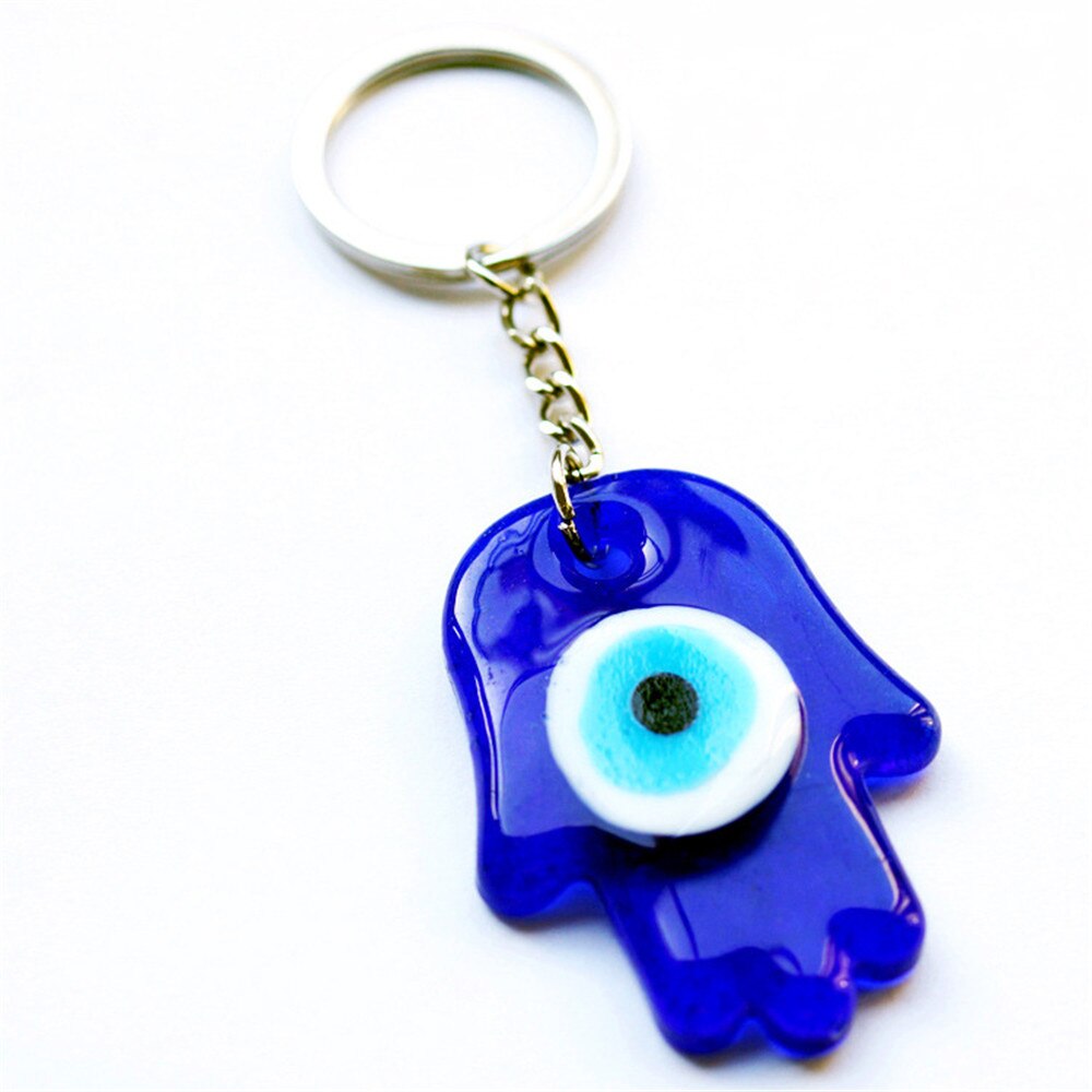 1Pc Blue Eye Hamsa Hand Sieraden Glas Demon Ogen Hand Van Fatima Hanger Legering Sleutelhanger Wall Opknoping Decoraties