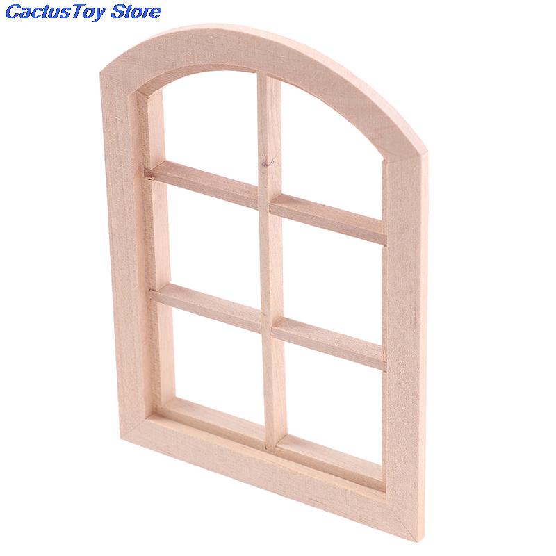 Houten Miniatuur Deel 1:12 Dollhouse Boog Venster Zes Pleinen Hout Simulatie Kamer/Meubels Mypanda