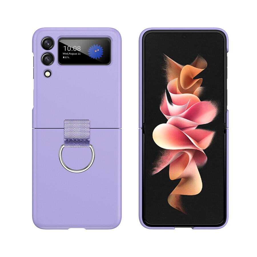 Case for Samsung Galaxy Z Flip 3 5G Zflip3 Hand Strap Phone Case Silicone Shockproof Protective Cover with Ring for Z Flip3 Z3: D132-D-Purple