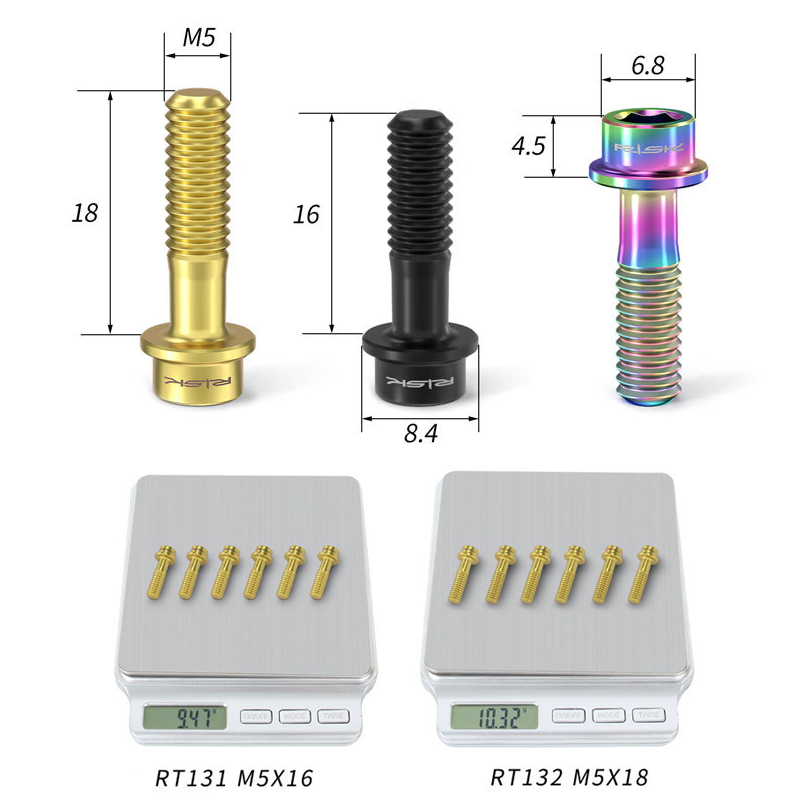 Pernos de vástago de titanio RISK, 6 uds., M5x16mm M5x18mm, tornillos de vástago de bicicleta de aleación de titanio, perno colorido para bicicleta de montaña, accesorios para bicicleta