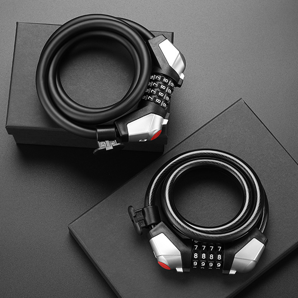Bike Locks, Cable Lock, Long Coiled Secure Resettable Combo Combination Bike Cable Lock with Mounting Bracket