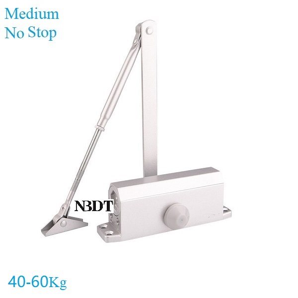 Commercial Door Closer Adjustable Spring Hydraulic Automatical Closing 90 Degrees Open Hold Face-mounted Siver Matte Black: MediumSilver No Stop