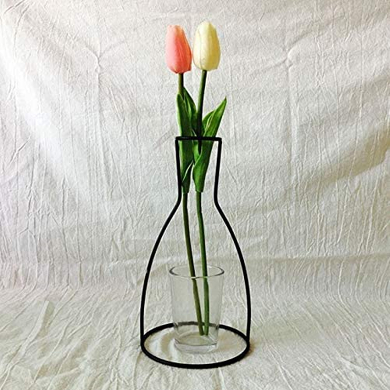 Vase en fer forgé avec cadre géométrique noir, support de plante en métal, Vase pour décoration de salon, bureau, chambre à coucher: A