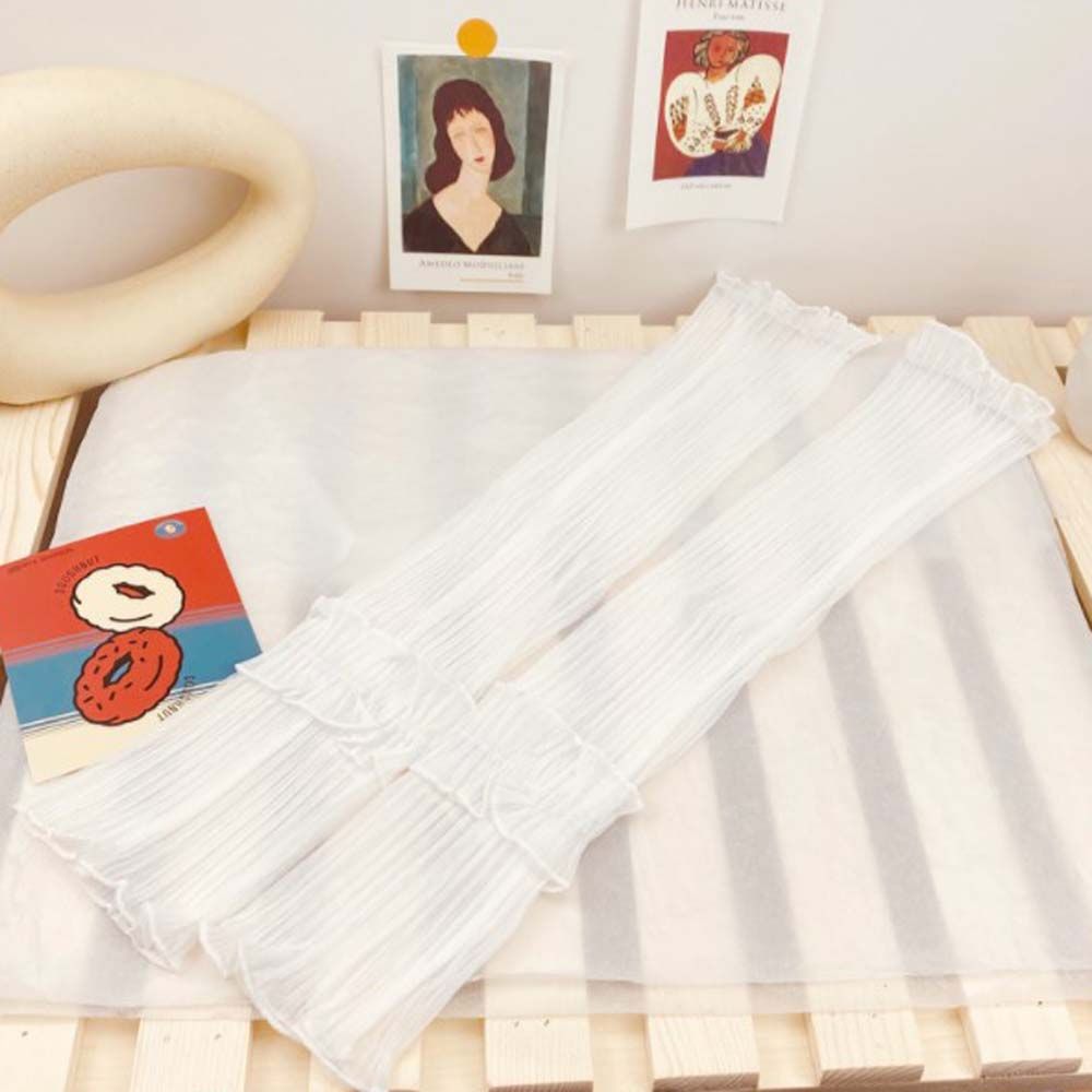 2022 Summer Long-Sleeve Sun Protection Gloves Women Mesh Lace UV Thin Breathable Cycling Driving Fingerless Arm Sleeves: white 1