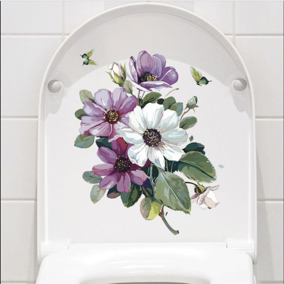 Smukke farverige blomster toilet sæde badeværelse dekoration pvc toilet gulv klistermærker wc indretning toilet bundet hanako kun klistermærker: Hm011