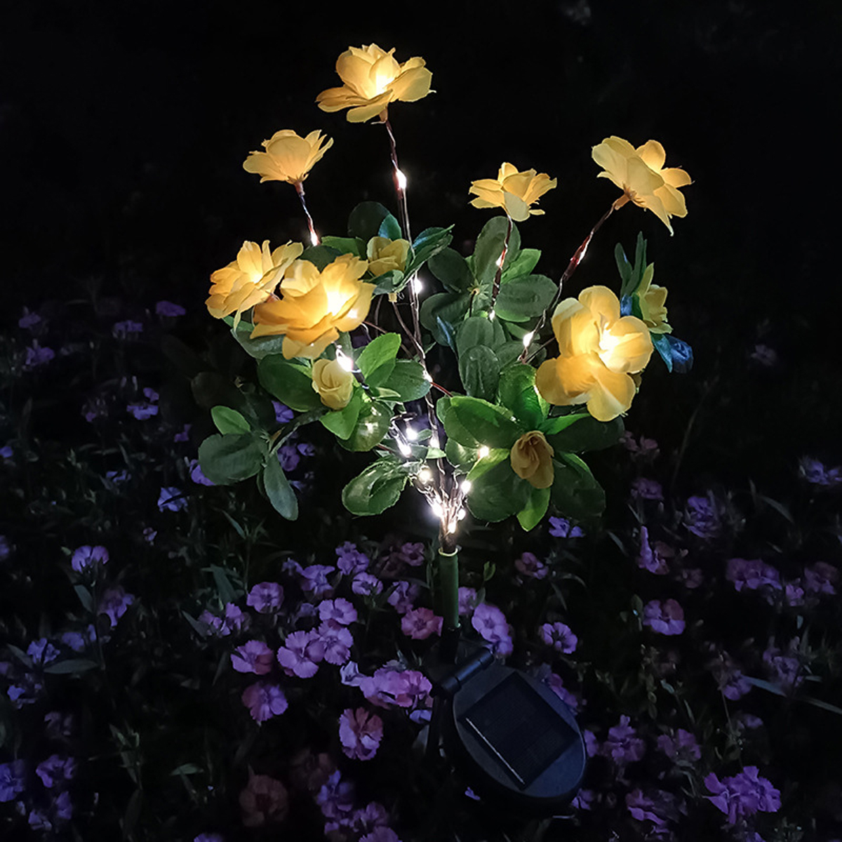 Azalea-plænelampe med 7 hoveder, blomsterlanterne til udendørs belysning, festhave, have, dekorative blomster, solcelle-led, varme lys: Solrig gul