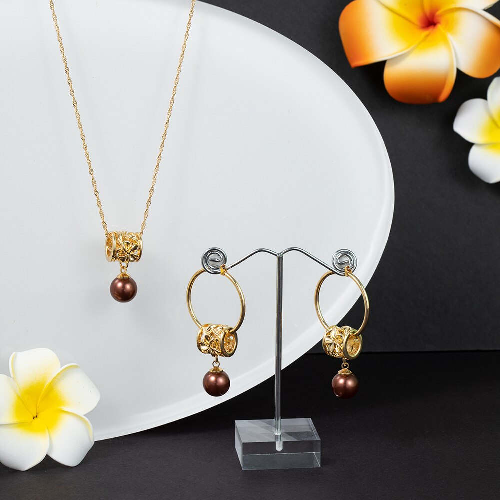 Mode-sieraden Sets Hawaiian Goud Vrouwen Parel Ketting Hoepel Earing Oorbellen Set Ketting Sets Voor Vrouwen Bruiloft Accessoires: ZH0495GOBR