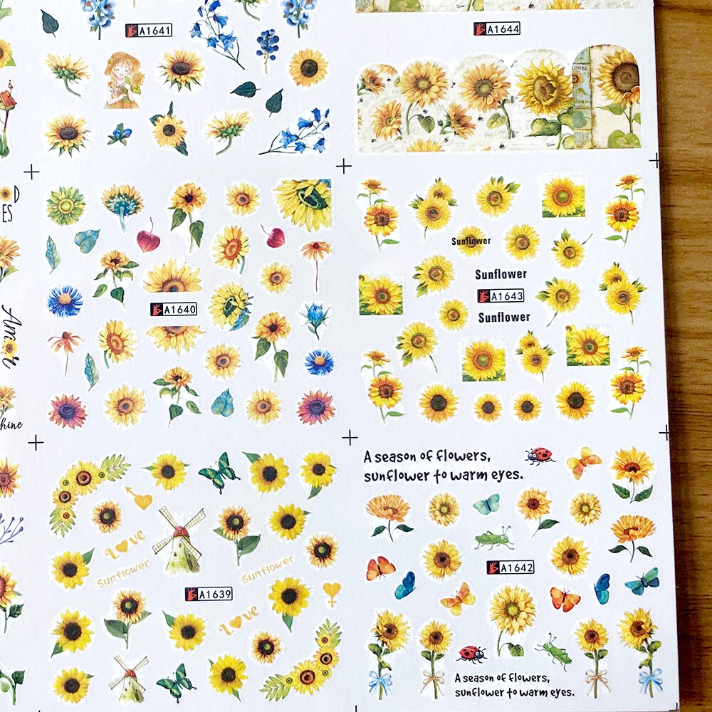12pcs Spring Flower Nail Stickers Sunflowers Deisgn Water Transfer Decals DIY Nail Art Watermark Manicure Manicure Decor