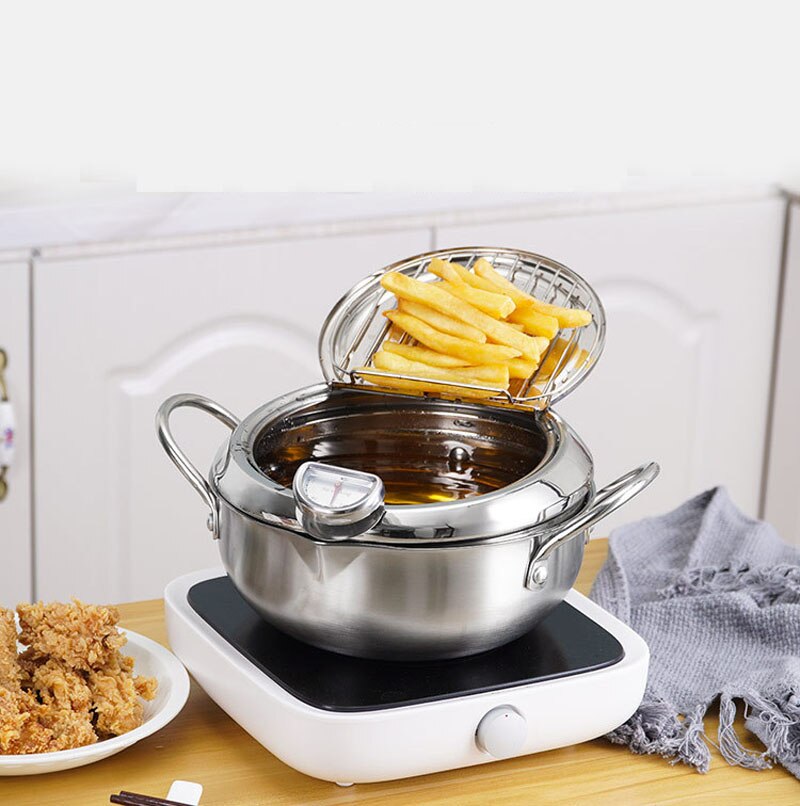 Verdikte Rvs Friteuse Pan Wok Met Deksel Pot Huishoudelijke Thermometre Controle Temperatuur Koken Tool Universele Kachels