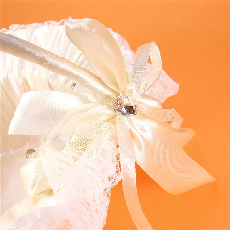 Cesta Da Flor do casamento Cesta Menina Bowknot Laço de Fita de Noiva para Cerimônia Nupcial Do Partido Decoração (Bege)