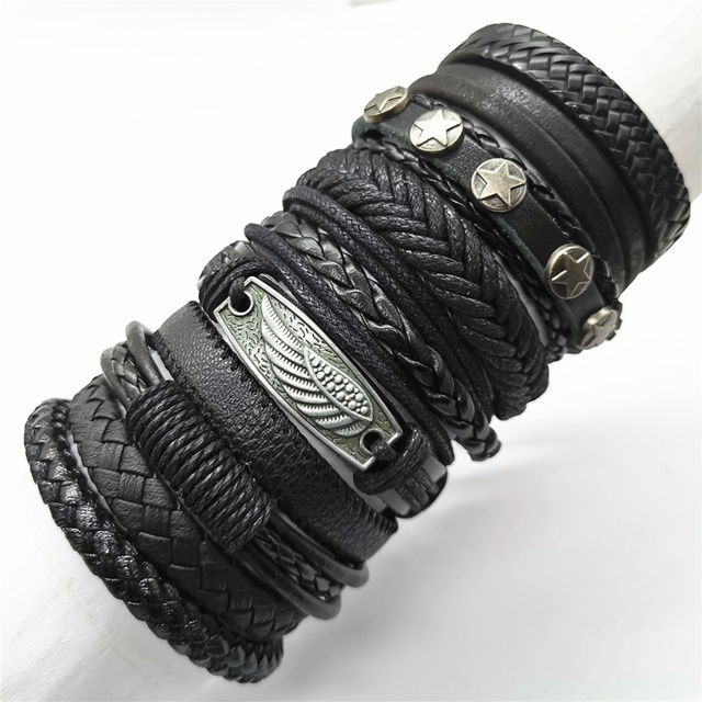 10 unids/set negro envoltura tejida nueva pulseras hechas a mano para hombres pulseras de cuero para hombres y mujeres brazalete para hombres de joyería al por mayor: COLOR ORO ROSADO