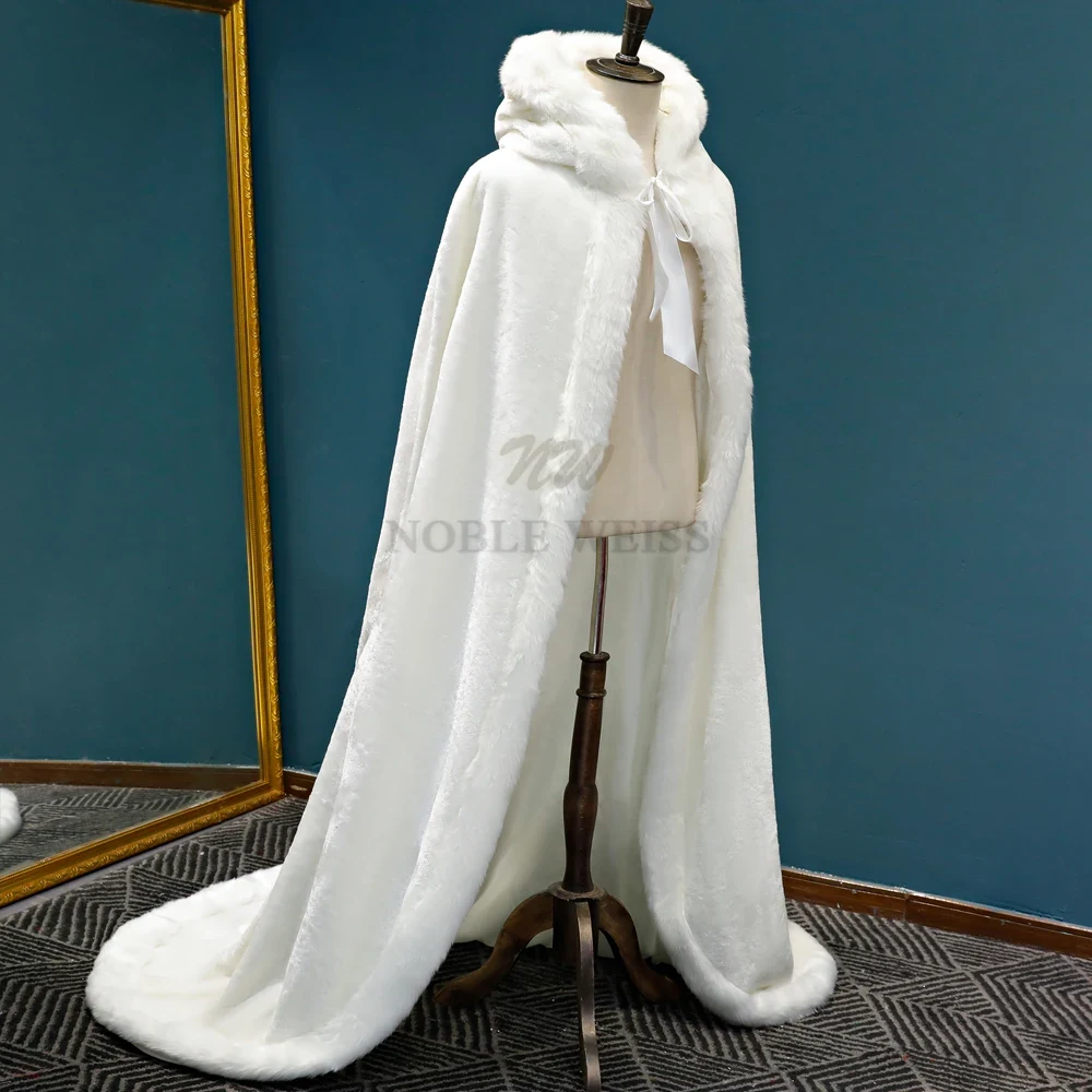 Winter Lange Warme Bruiloft Capes White Wedding Cloak Floor Lengte Bruid Sjaal Faux Fur Cape Jas Volwassen Bridal Wrap