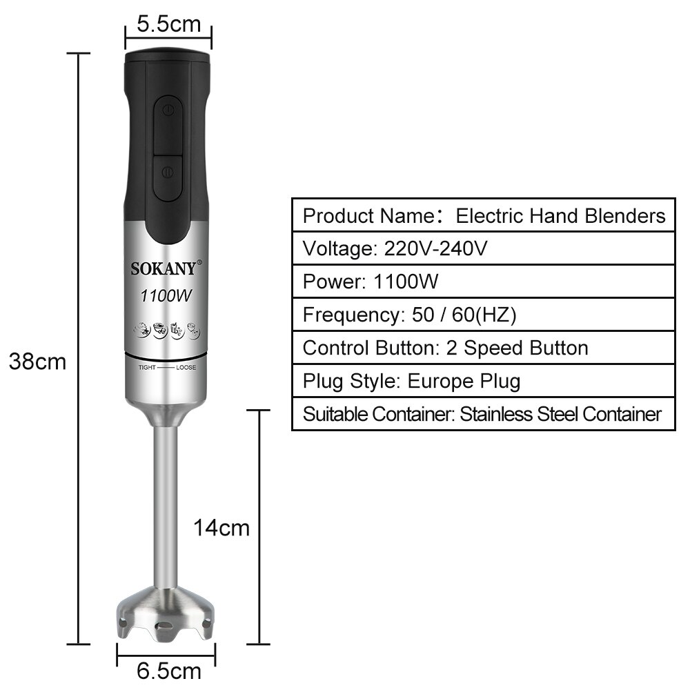 2 Speed Stainless Steel Kitchen Electric Blender Fruit Vegetable Nut Juice Smoothie Baby Food Mixer Portable Hand Blenders