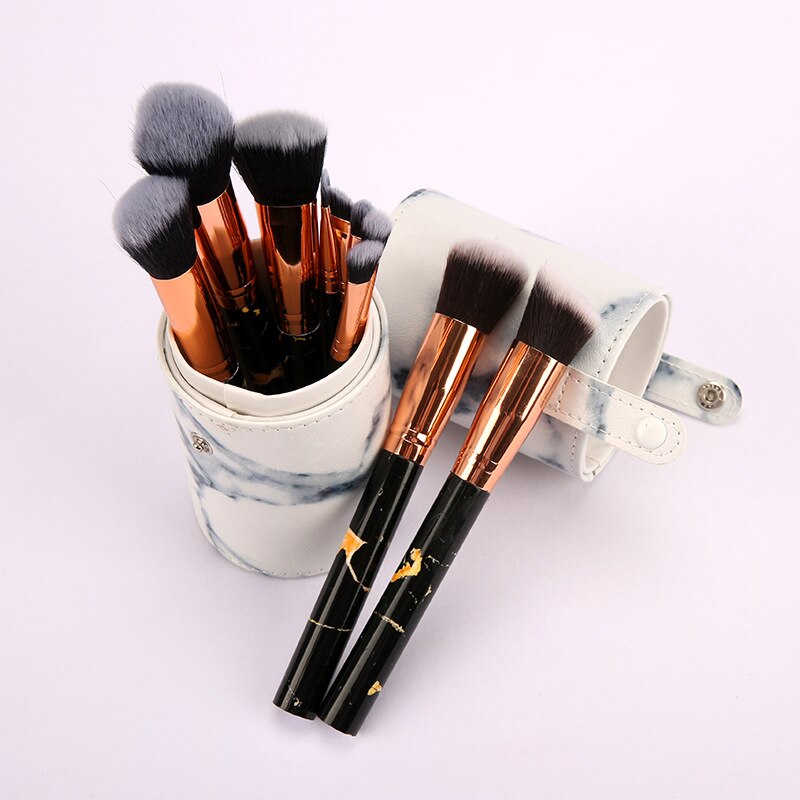 10 stuks Make-Up Kwasten Marbling Handvat Powder Foundation Oogschaduw Lip Make Up Kwasten Set Beauty Tools borstel houder