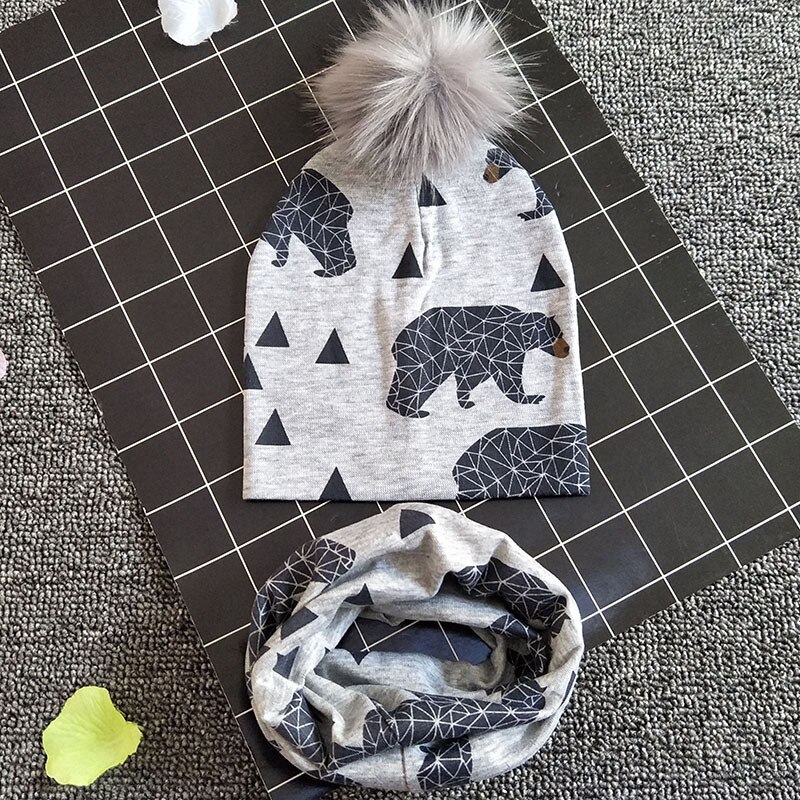 Baby Muts Sjaal Set Print Katoen Kinderen Cap Kraag Kids Jongens Meisjes Mutsen Baby Peuter Hoeden Sjaals Winter Hoeden Voor 1-3T
