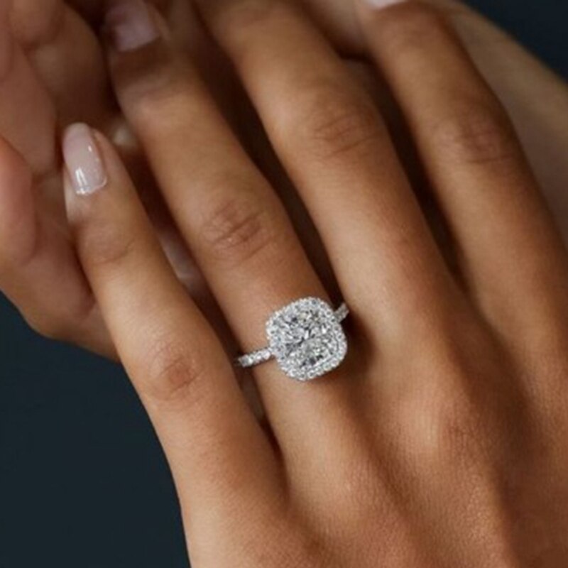 Anillo de compromiso con gema de diamante de imitación para mujer, sortija de aniversario, de San Valentín, anillo de utilería para
