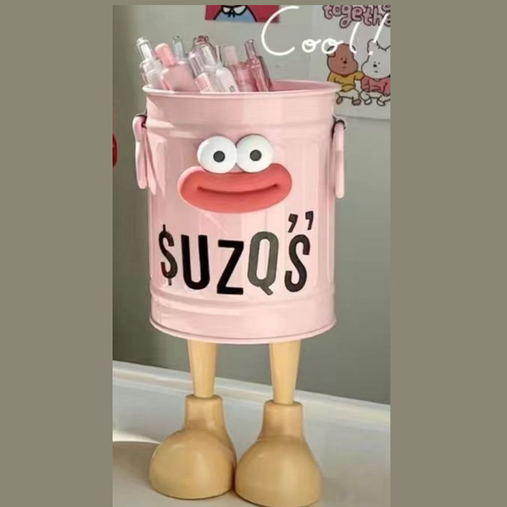 Portalápices de dibujos animados, soporte de almacenamiento simple, para almacenamiento de oficina, almacenamiento de escritorio, almacenamiento de estudio en casa (pegatinas de letras aleatorias), 1 ud.: Rosa