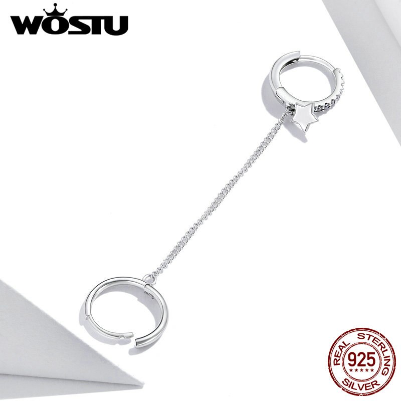 WOSTU 925 Sterling Silber Stern Whisperer Form Tropfen Ohrringe für Frauen Klar Cubic Zirkon Hochzeit Schmuck CQE914