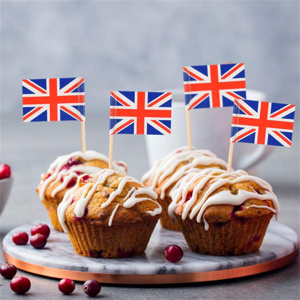 100pcs Union Jack Cocktail Sticks Cupcake Toppers Queens Jubillee Party Table Decoration Household Fruit Stick
