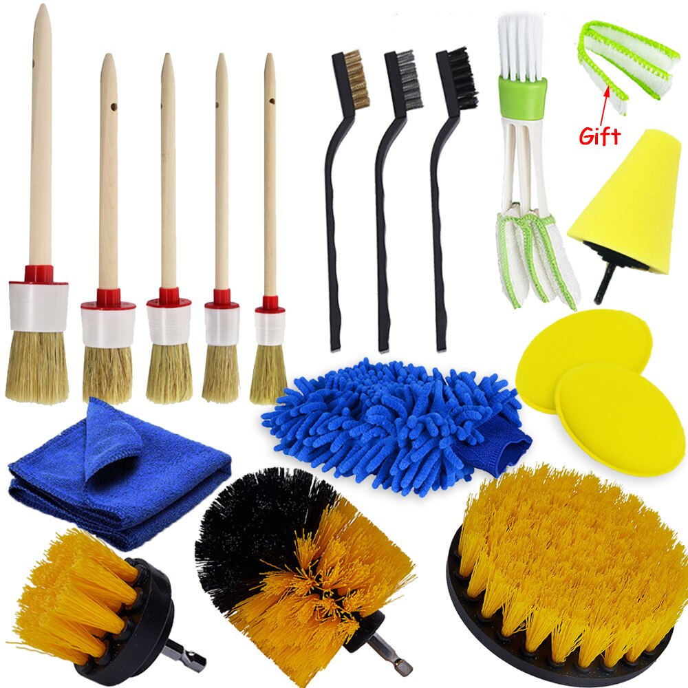 Juego de cepillo para detalles, limpiador eléctrico, brochas de nailon, almohadillas de esponja para amortiguación de aire, borde, limpieza de polvo: Blanco