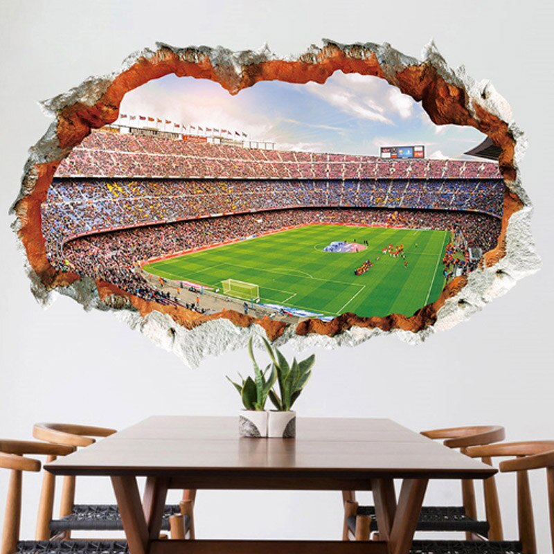 Broken wall 3d Soccer field Wall Stickers for kids baby rooms bedroom home decoration mural poster football sticker art