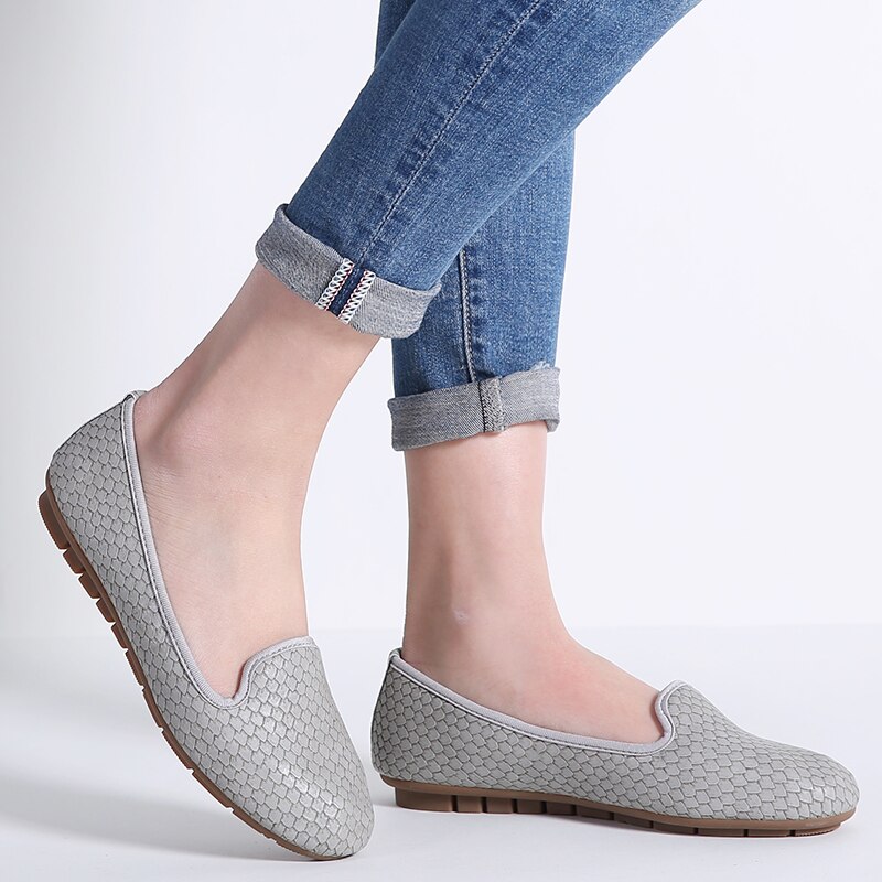 O16U mujer bailarina zapatos planos deslizamiento en PU piel de serpiente zapatos de barco mujer mocasines caminar Oficina Ballet zapatos planos señoras
