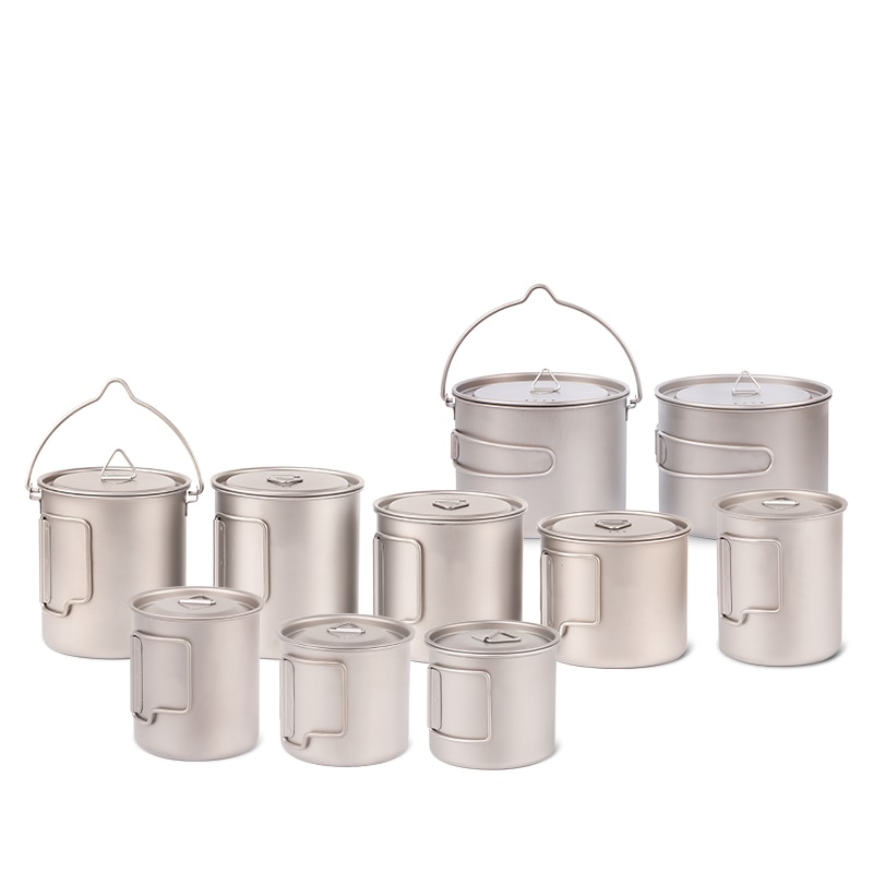 Tiartisan ultralätt titanmugg bärbar camping picknick vattenkopp mugg med vikbart handtag 300ml / 350ml / 550ml / 650ml