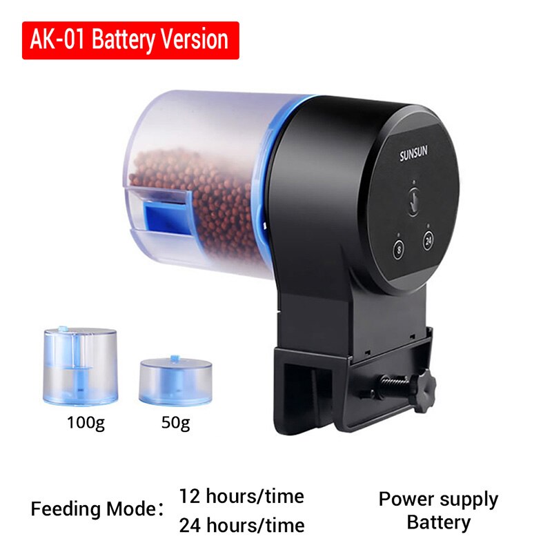 Sunsun Alimentador automático acuario peces dorados sincronización inteligente Auto alimentador de peces temporizador alimentación de alimentos 8/12/24 horas temporizador alimentación: AK-01S